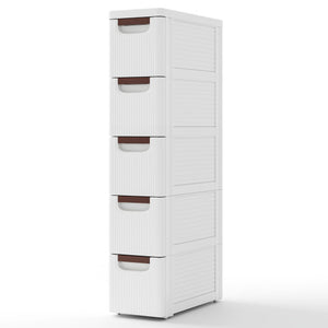 3/4/5/6-Drawer Rolling Organizer Unit Narrow Storage Cabinet with Built-In Wheels for Small Space-5-Drawer
