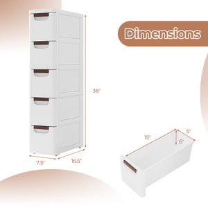 3/4/5/6-Drawer Rolling Organizer Unit Narrow Storage Cabinet with Built-In Wheels for Small Space-5-Drawer