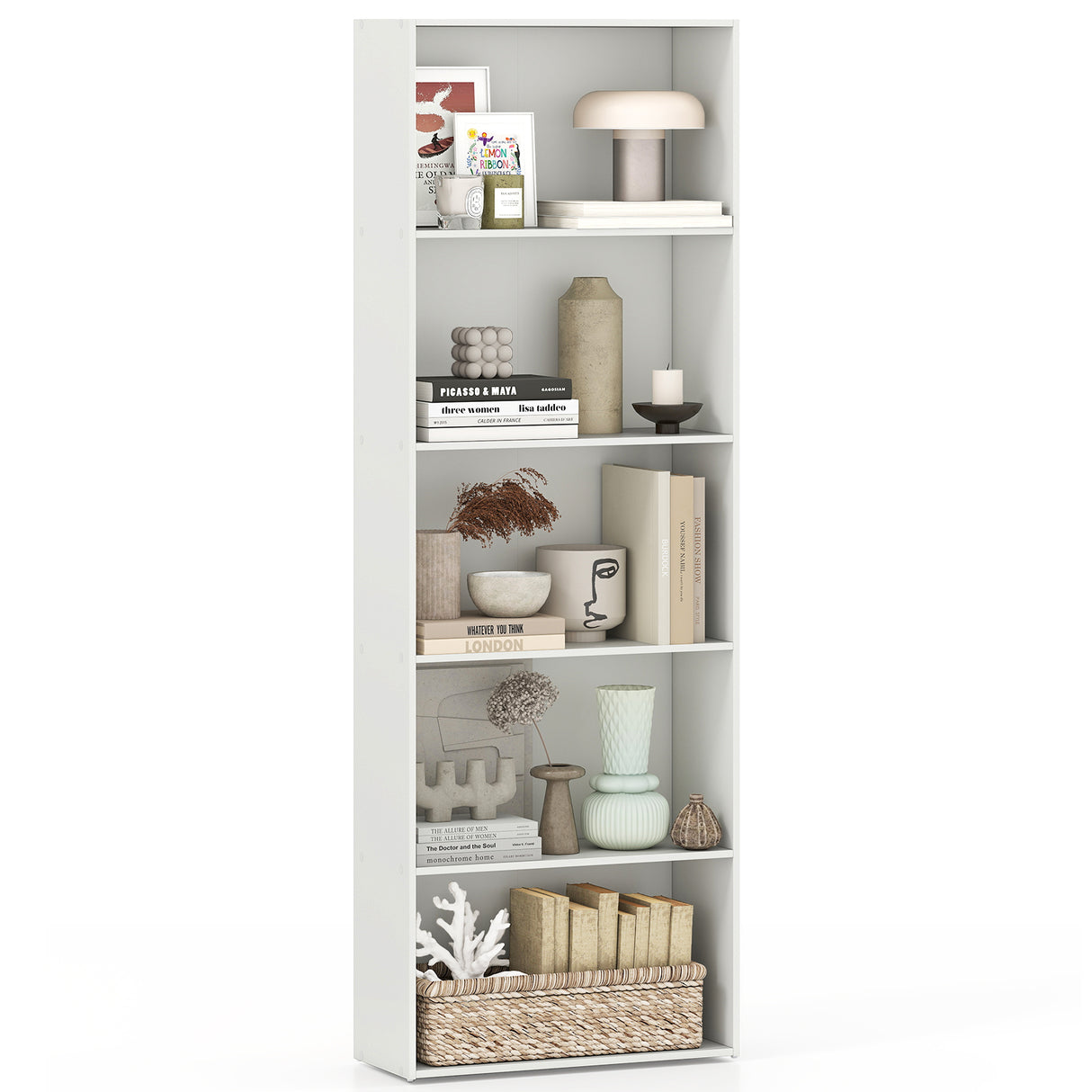 5-Shelf Storage Bookcase Modern Multi-Functional Display Cabinet-White