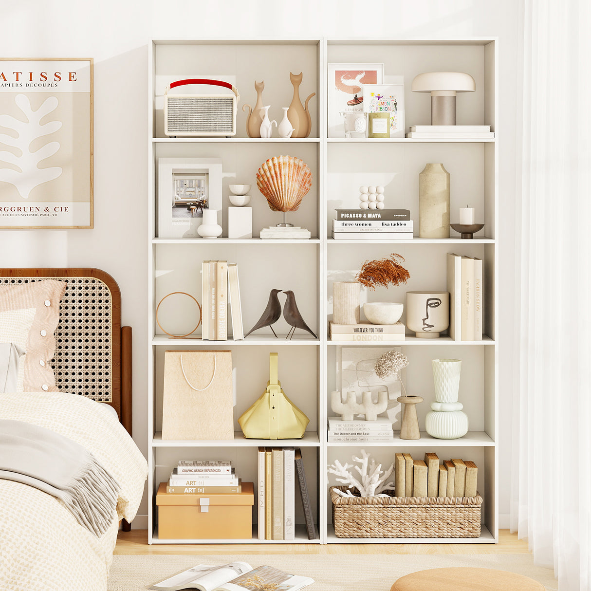 5-Shelf Storage Bookcase Modern Multi-Functional Display Cabinet-White