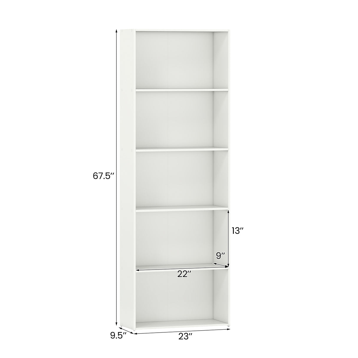 5-Shelf Storage Bookcase Modern Multi-Functional Display Cabinet-White