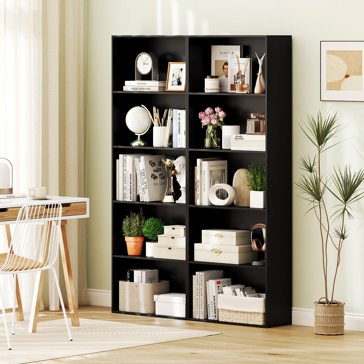 5-Shelf Storage Bookcase Modern Multi-Functional Display Cabinet Furniture-Black