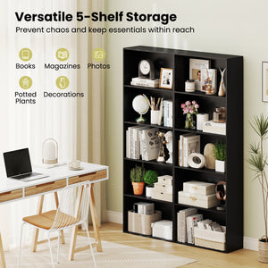 5-Shelf Storage Bookcase Modern Multi-Functional Display Cabinet Furniture-Black