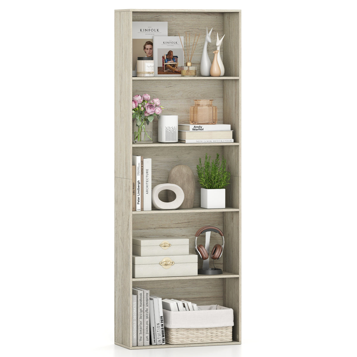 5-Tier Bookshelf Freestanding Display Shelf for Home Office-Gray