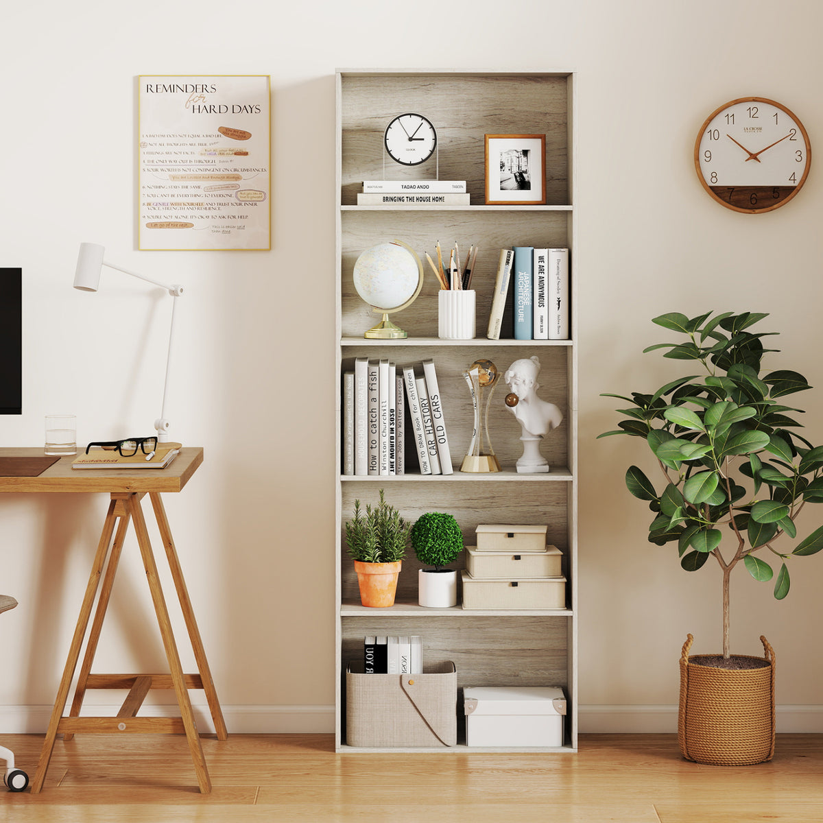 5-Tier Bookshelf Freestanding Display Shelf for Home Office-Gray