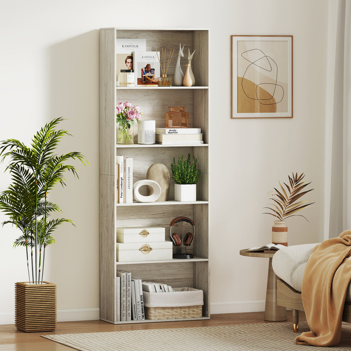 5-Tier Bookshelf Freestanding Display Shelf for Home Office-Gray