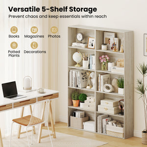 5-Tier Bookshelf Freestanding Display Shelf for Home Office-Gray