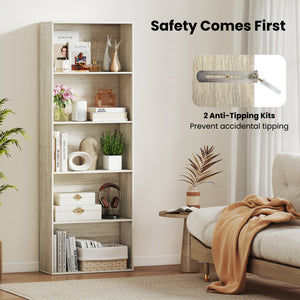 5-Tier Bookshelf Freestanding Display Shelf for Home Office-Gray