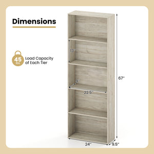 5-Tier Bookshelf Freestanding Display Shelf for Home Office-Gray