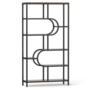 5-Tier Bookshelf Tall Etagere Bookcase with Open Storage Shelves and U Shape-Rustic Brown