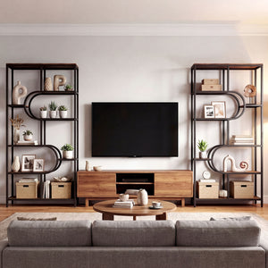5-Tier Bookshelf Tall Etagere Bookcase with Open Storage Shelves and U Shape-Rustic Brown