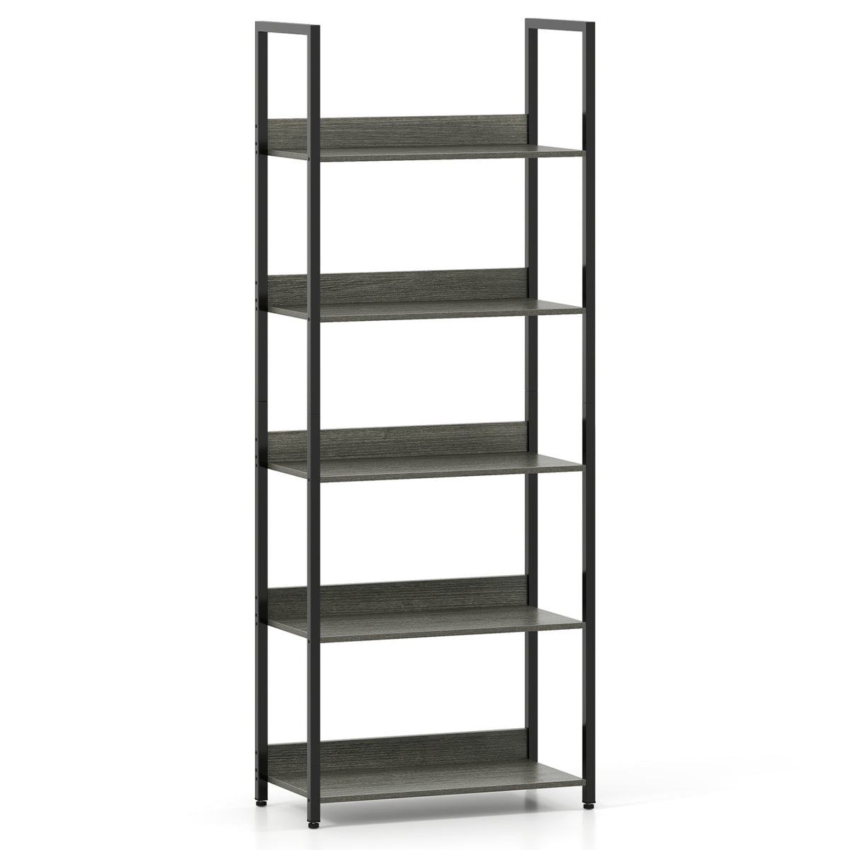 5-Tier Bookshelf Tall Wooden Open Bookcase with Back Panels-Oak