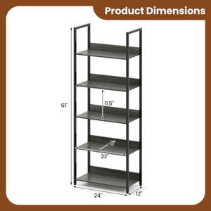 5-Tier Bookshelf Tall Wooden Open Bookcase with Back Panels-Oak