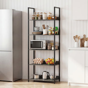 5-Tier Bookshelf Tall Wooden Open Bookcase with Back Panels-Oak