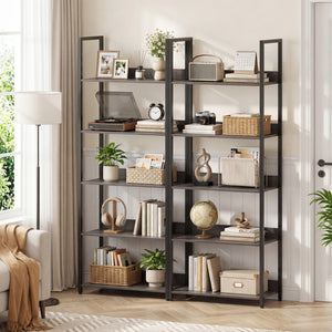 5-Tier Bookshelf Tall Wooden Open Bookcase with Back Panels-Oak