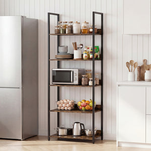 5-Tier Bookshelf Tall Wooden Open Bookcase with Back Panels-Rustic Brown