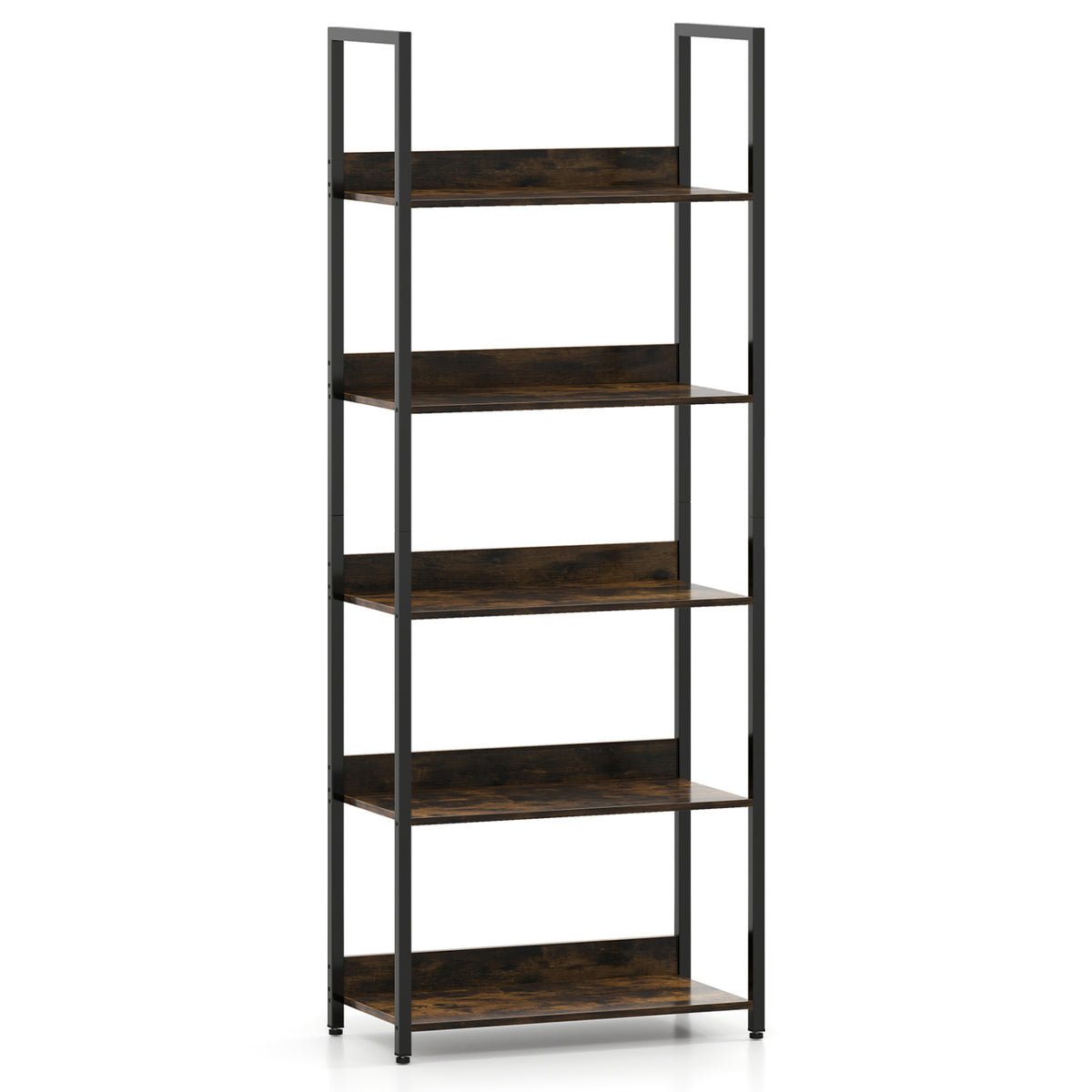 5-Tier Bookshelf Tall Wooden Open Bookcase with Back Panels-Rustic Brown