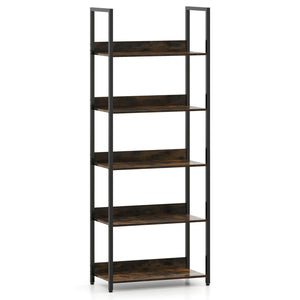 5-Tier Bookshelf Tall Wooden Open Bookcase with Back Panels-Rustic Brown