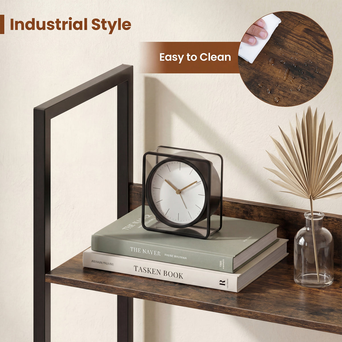 5-Tier Bookshelf Tall Wooden Open Bookcase with Back Panels-Rustic Brown