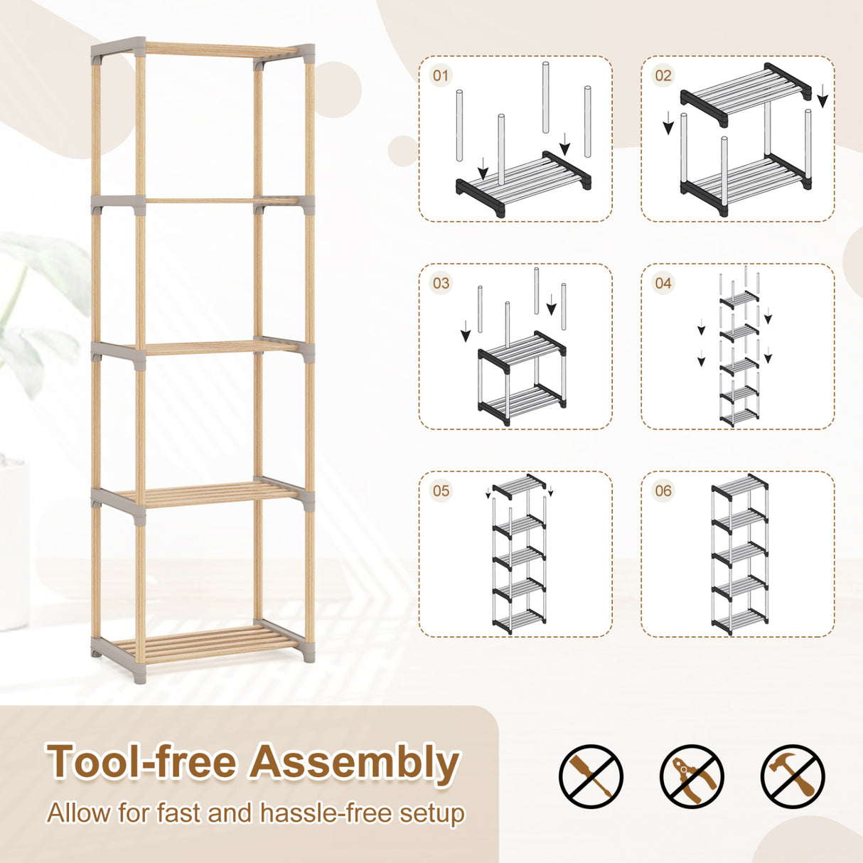 5-Tier Bookshelf with Open Shelves for Home Office and Bathroom-5-Tier