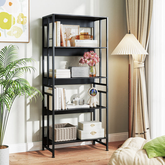 5-Tier Bookshelf with Adjustable and Tiltable Shelves-Black