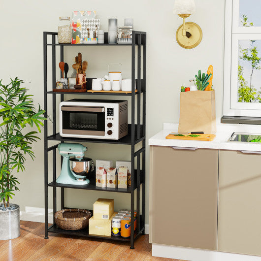 5-Tier Bookshelf with Adjustable and Tiltable Shelves-Black