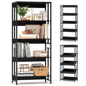 5-Tier Bookshelf with Adjustable and Tiltable Shelves-Black