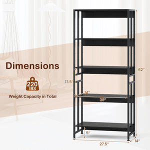 5-Tier Bookshelf with Adjustable and Tiltable Shelves-Black