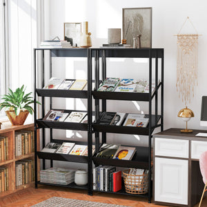 5-Tier Bookshelf with Adjustable and Tiltable Shelves-Black
