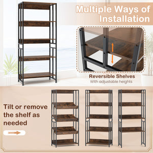 5-Tier Bookshelf with Adjustable and Tiltable Shelves-Rustic Brown
