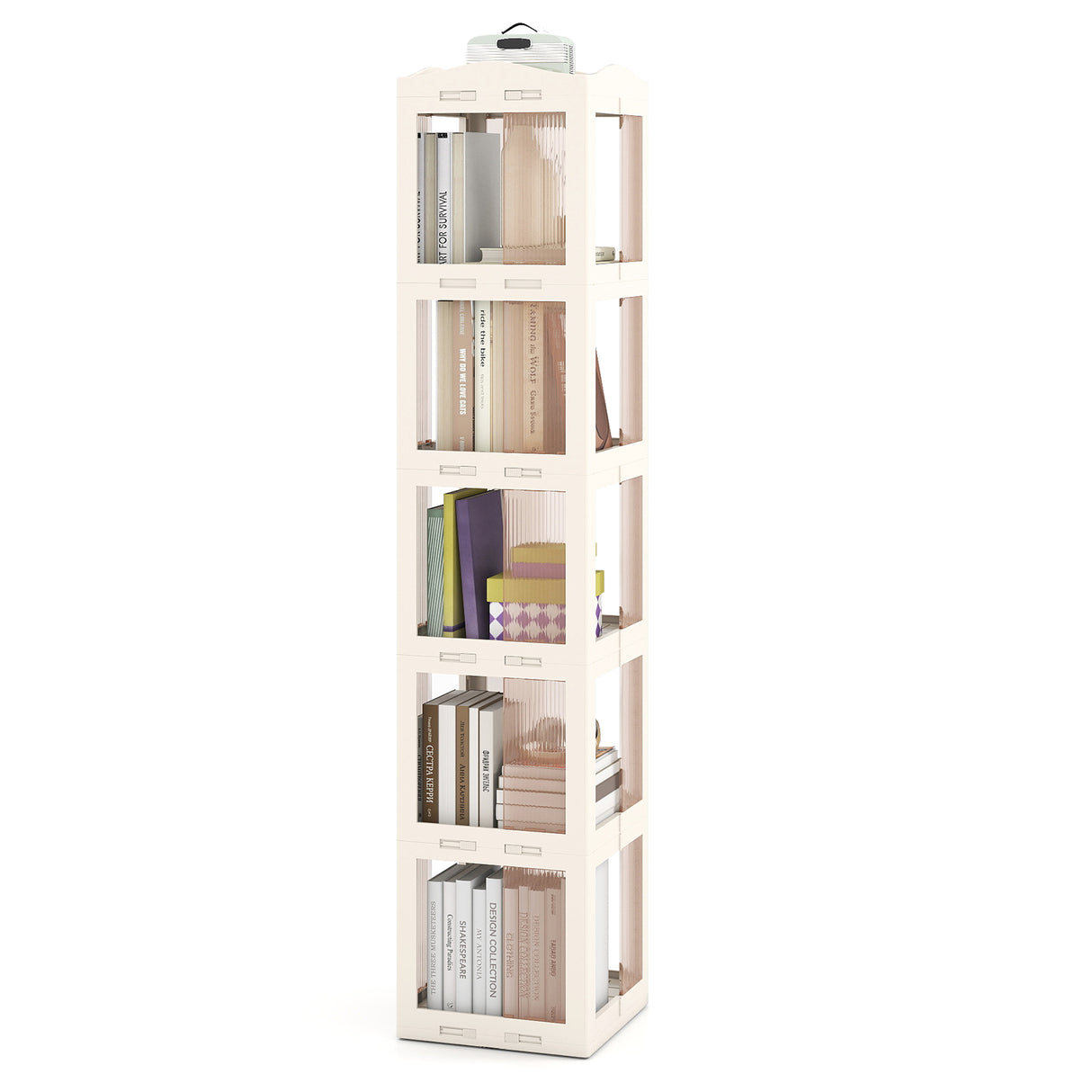 5-Tier Foldable Rotating Bookshelf 360° Spinning Bookcase with Swivel Base-White