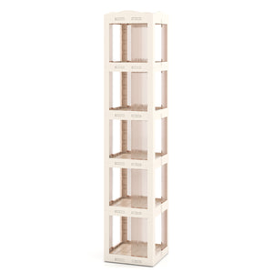 5-Tier Foldable Rotating Bookshelf 360° Spinning Bookcase with Swivel Base-White