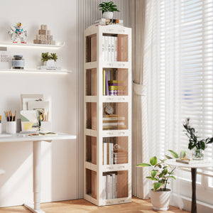 5-Tier Foldable Rotating Bookshelf 360° Spinning Bookcase with Swivel Base-White