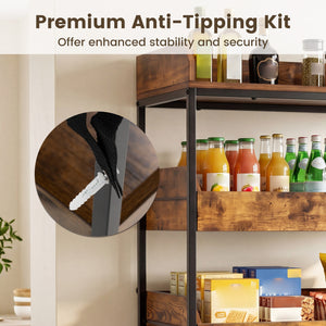 5-Tier Food Storage Rack with 4 Pull-out Drawers and Adjustable Feet-Rustic Brown