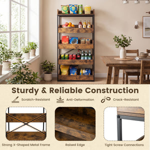5-Tier Food Storage Rack with 4 Pull-out Drawers and Adjustable Feet-Rustic Brown