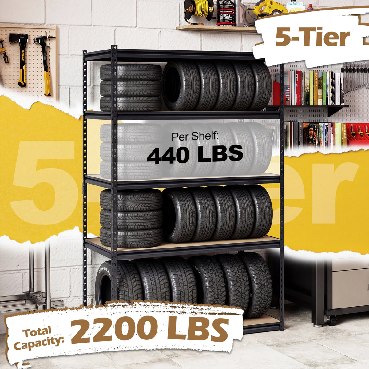 5-Tier Garage Shelving Unit 2200 LBS Heavy Duty Adjustable Utility Rack-Set of 4