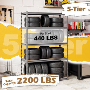 5-Tier Garage Shelving Unit 2200 LBS Metal Storage Shelves Adjustable Utility Rack for Warehouse-1 piece