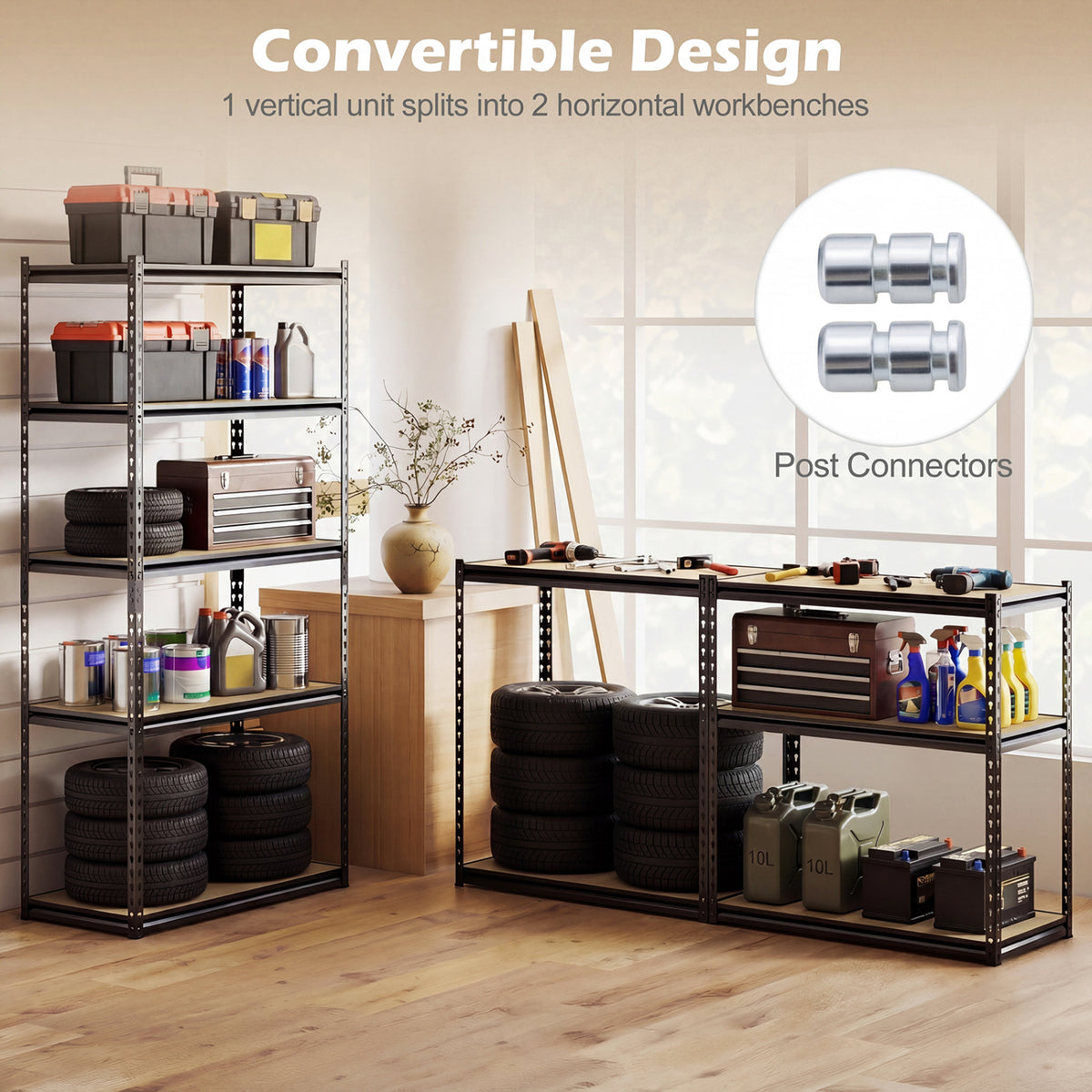 5-Tier Garage Shelving Unit 2200 LBS Metal Storage Shelves Adjustable Utility Rack-Set of 2