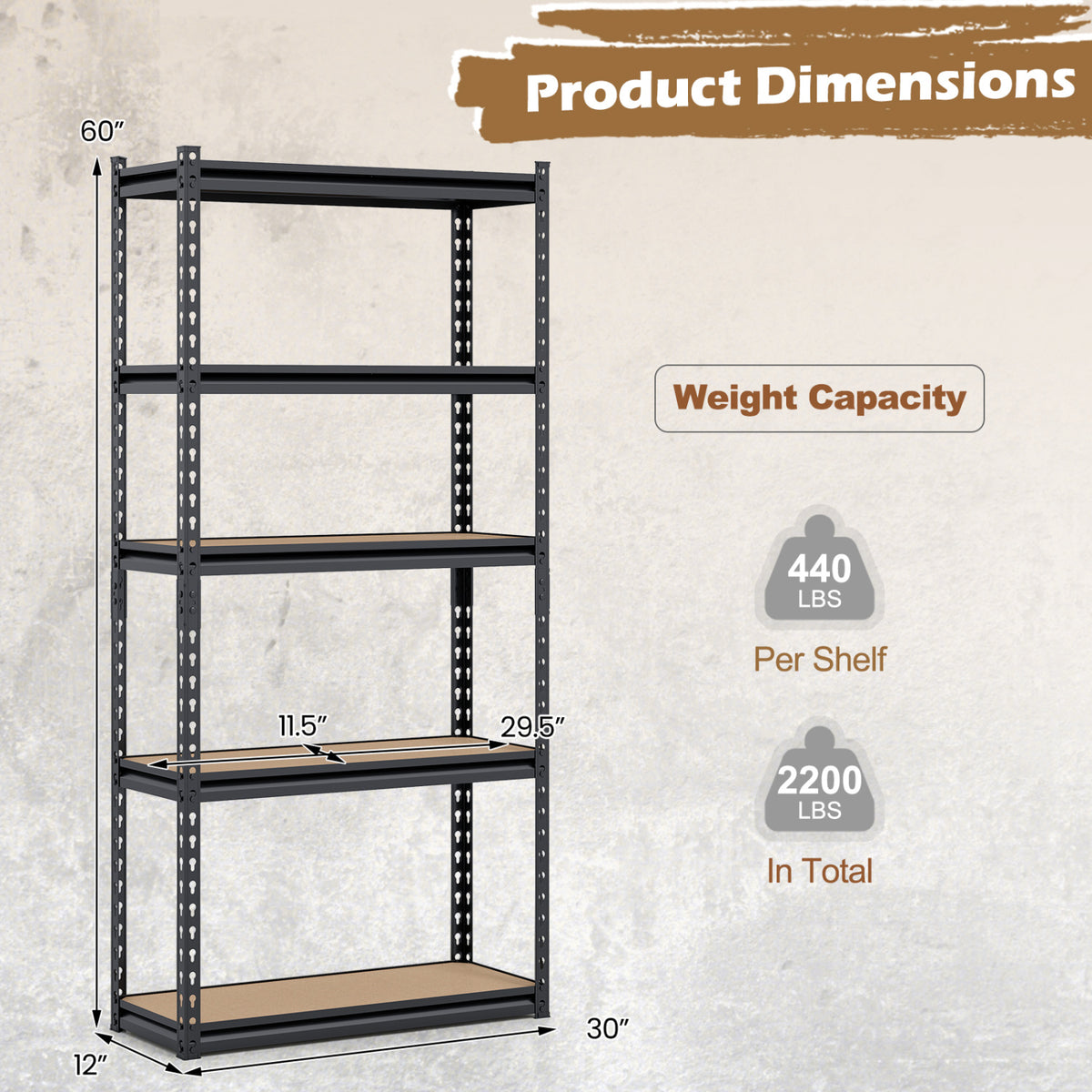 5-Tier Garage Shelving Unit 2200 LBS Heavy Duty Metal Storage Shelves-Set of 3