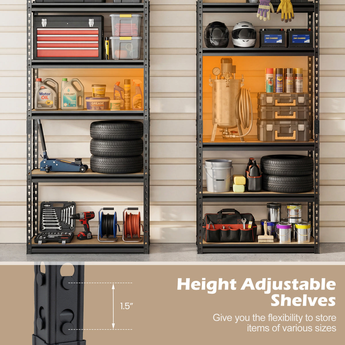 5-Tier Garage Shelving Unit 2200 LBS Heavy Duty Metal Storage Shelves-Set of 2