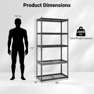 5-Tier Heavy-Duty Metal Shelving Unit with Adjustable Wire Rack Set of 1