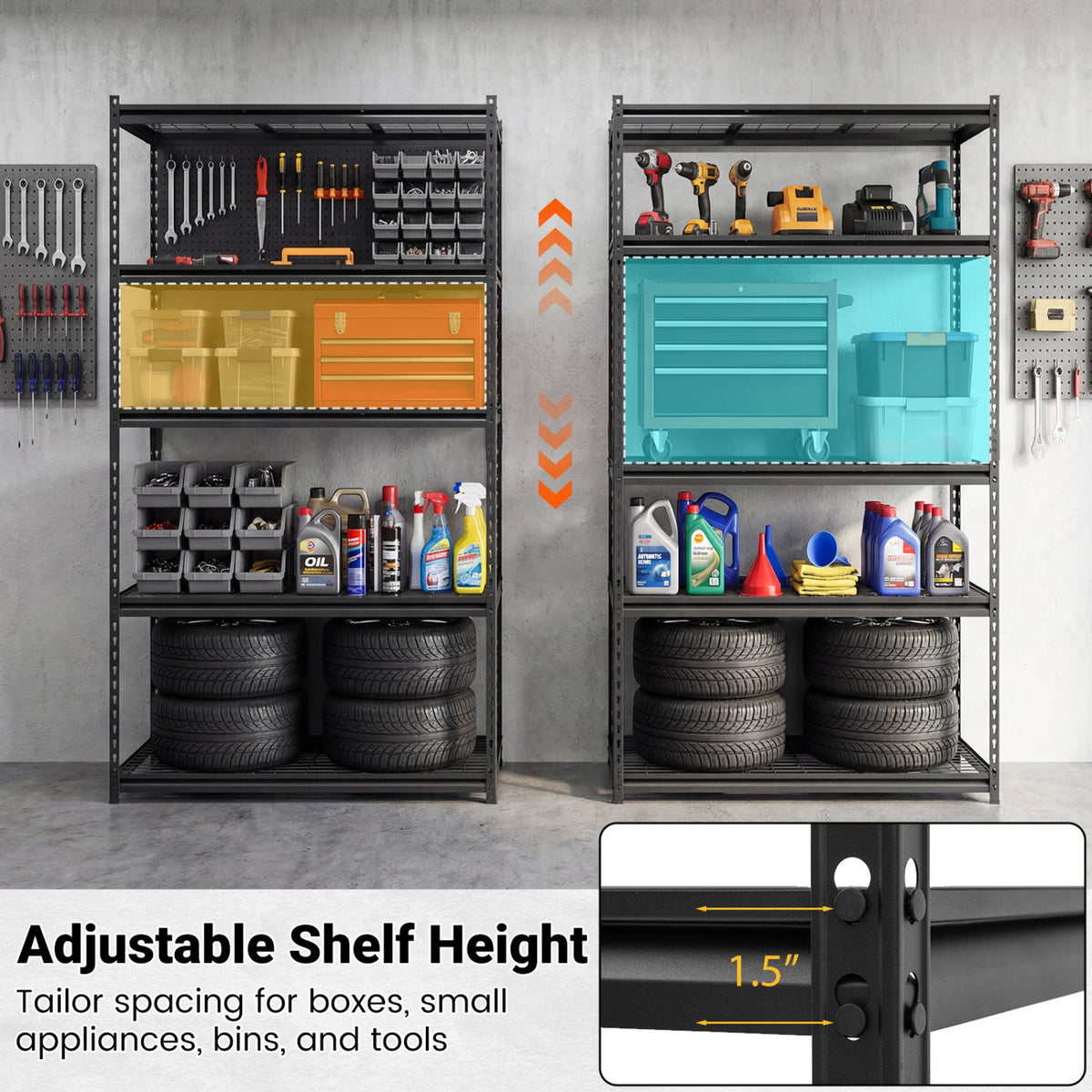 5-Tier Heavy-Duty Metal Shelving Unit with Adjustable Wire Rack Set of 2