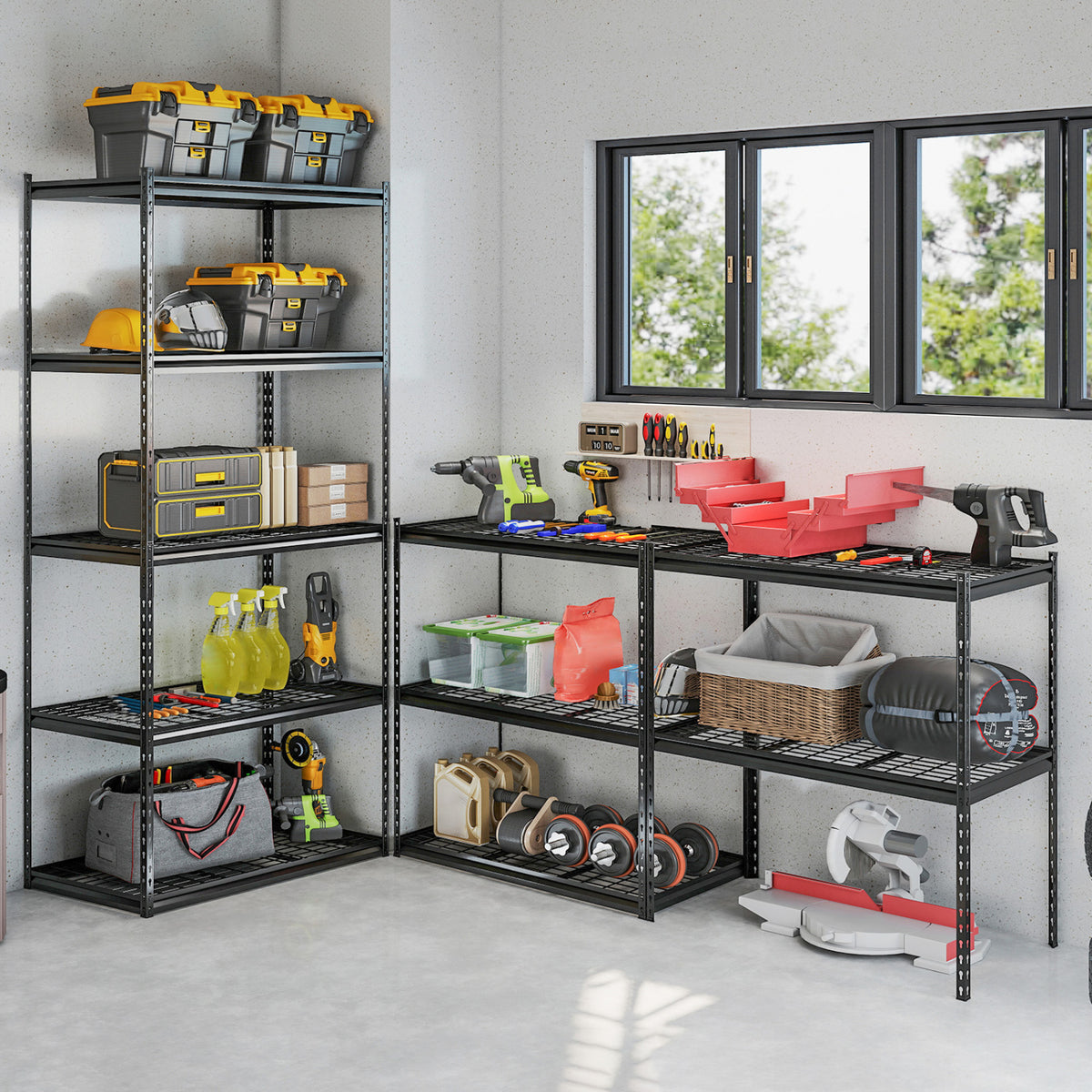 5-Tier Heavy-Duty Metal Shelving Unit with Adjustable Wire Rack Set of 3