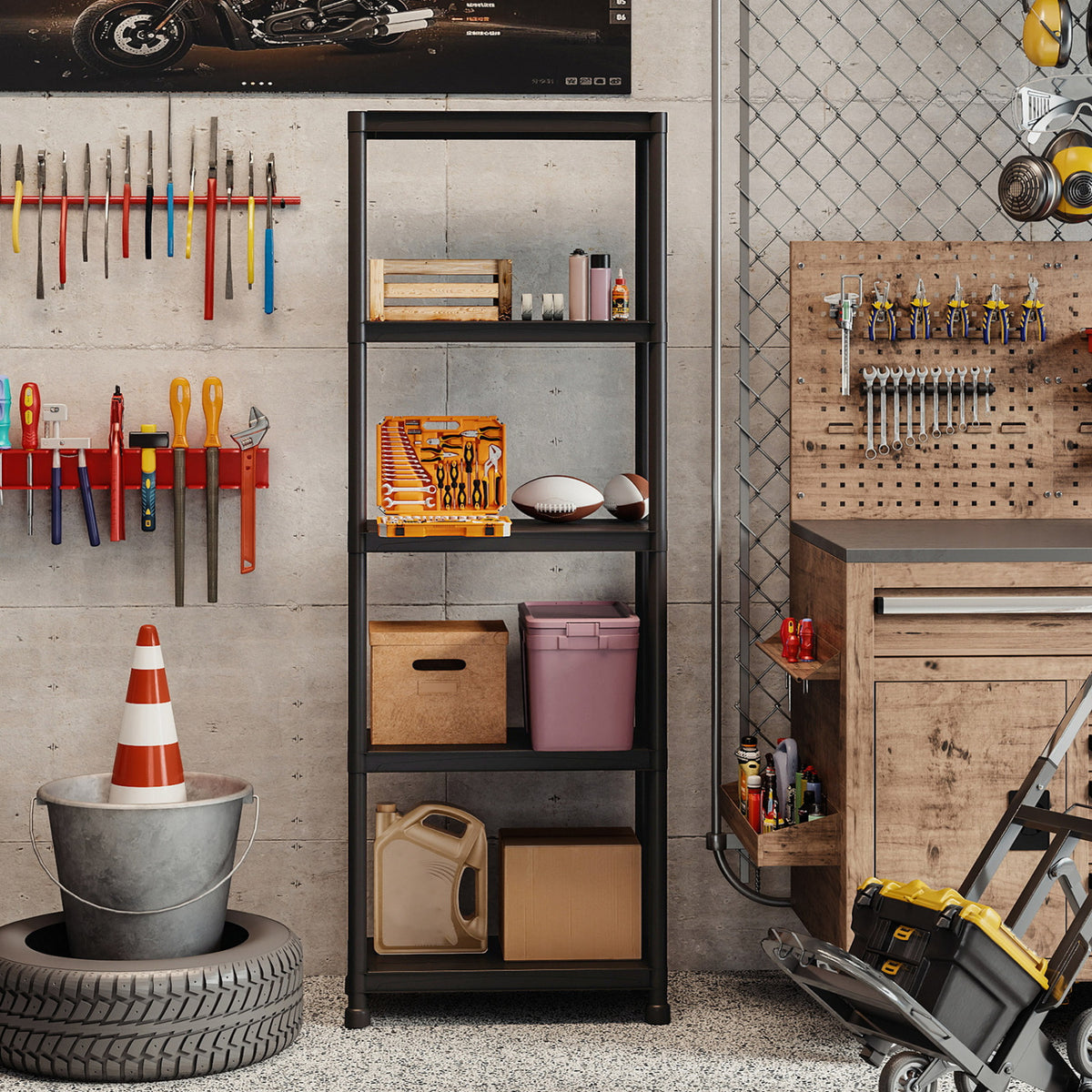 5-Tier Heavy-Duty Plastic Storage Shelves Freestanding Garage Shelving Unit