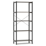 5-Tier Industrial Bookshelf Display Storage Rack with Metal Frame-Gray