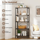 5-Tier Industrial Bookshelf Display Storage Rack with Metal Frame-Gray