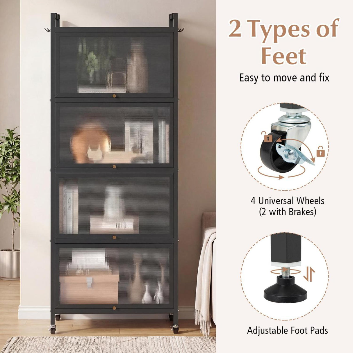 5-Tier Kitchen Baker's Rack with Flip-up PC Doors-Black