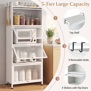 5-Tier Kitchen Baker's Rack with Flip-up PC Doors-White