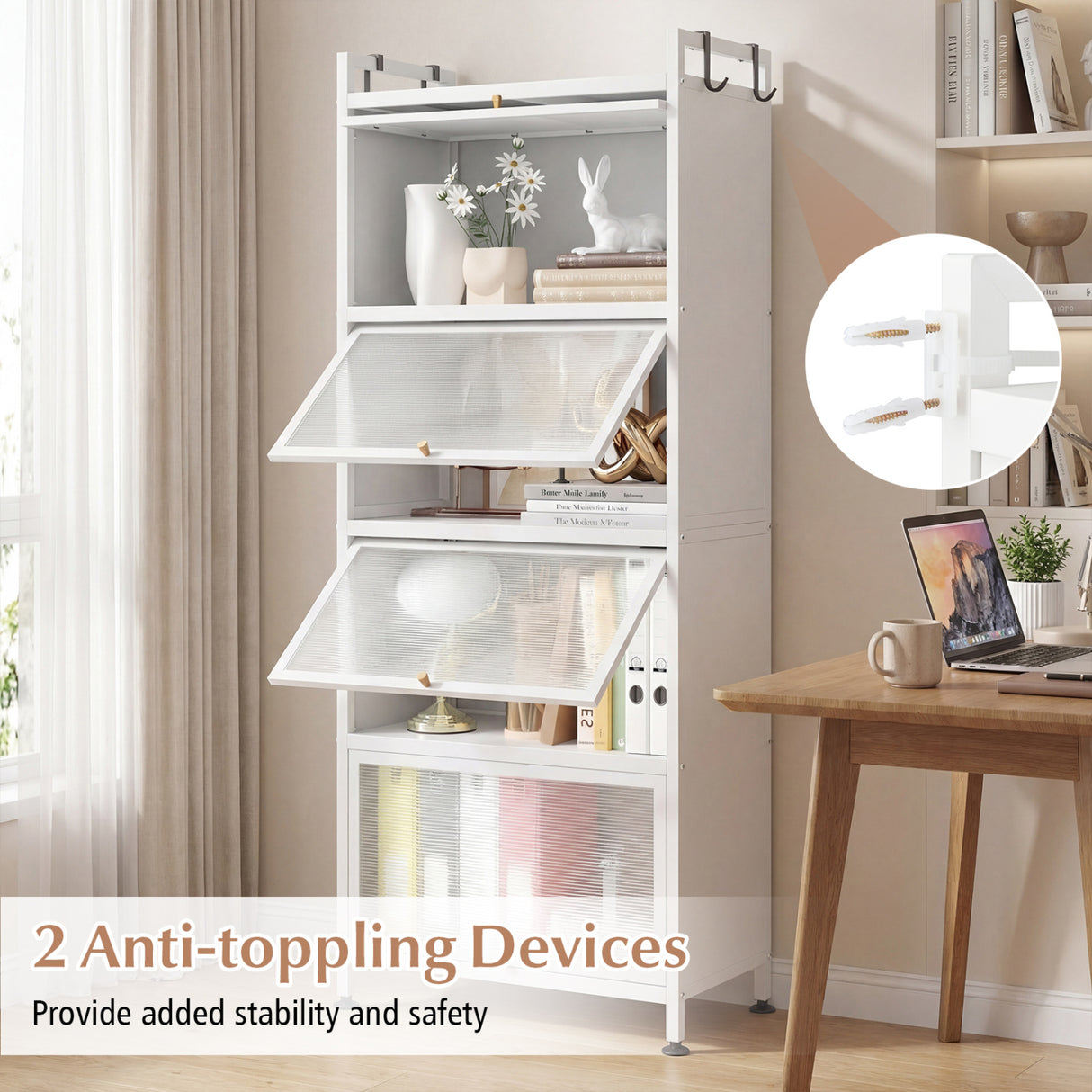 5-Tier Kitchen Baker's Rack with Flip-up PC Doors-White