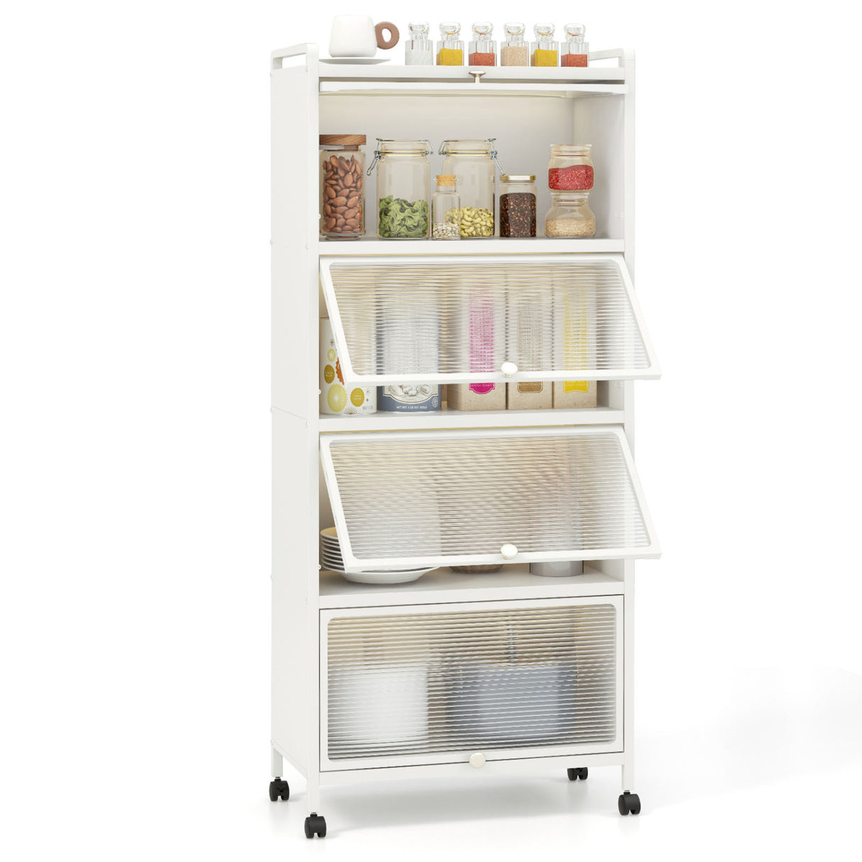 5-Tier Kitchen Baker's Rack with Flip-up PC Doors-White